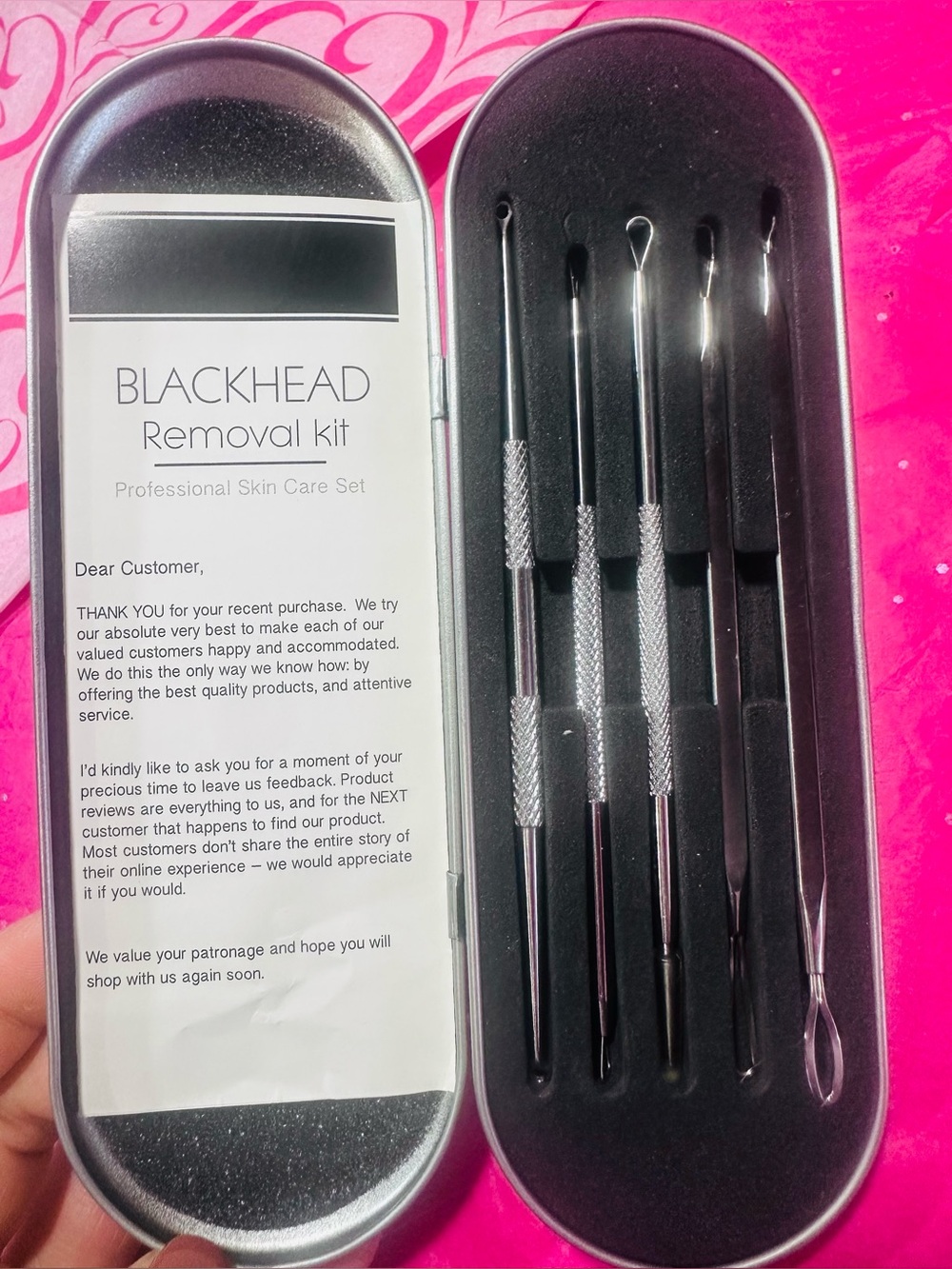 Blackhead Removal Kit Stainless Steel Extractor Set - Black
